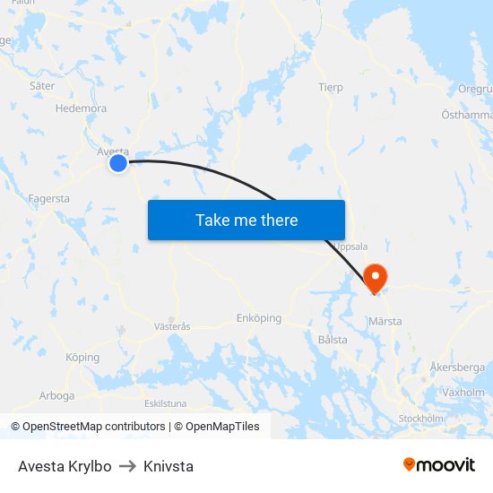 Avesta Krylbo to Knivsta map