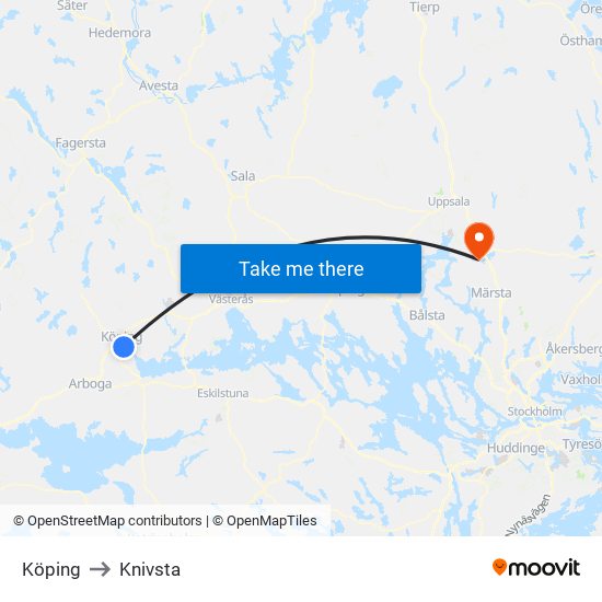Köping to Knivsta map