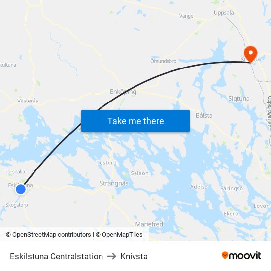 Eskilstuna Centralstation to Knivsta map