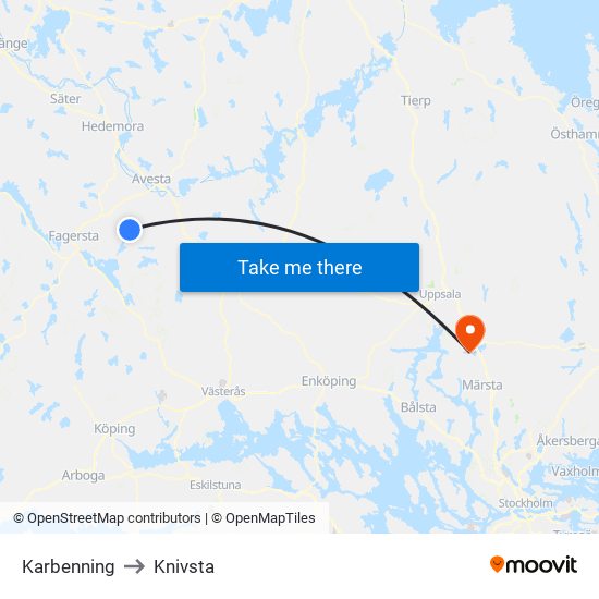 Karbenning to Knivsta map