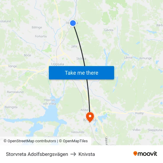 Storvreta Adolfsbergsvägen to Knivsta map
