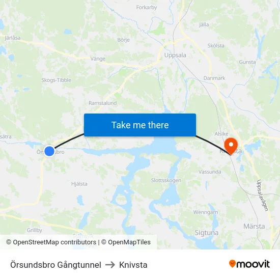 Örsundsbro Gångtunnel to Knivsta map