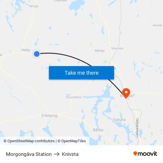 Morgongåva Station to Knivsta map