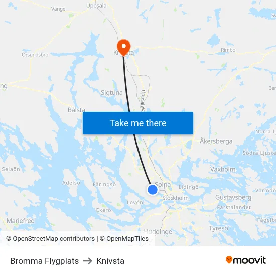 Bromma Flygplats to Knivsta map