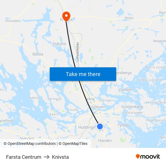 Farsta Centrum to Knivsta map