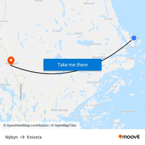 Nybyn to Knivsta map