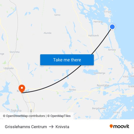 Grisslehamns Centrum to Knivsta map