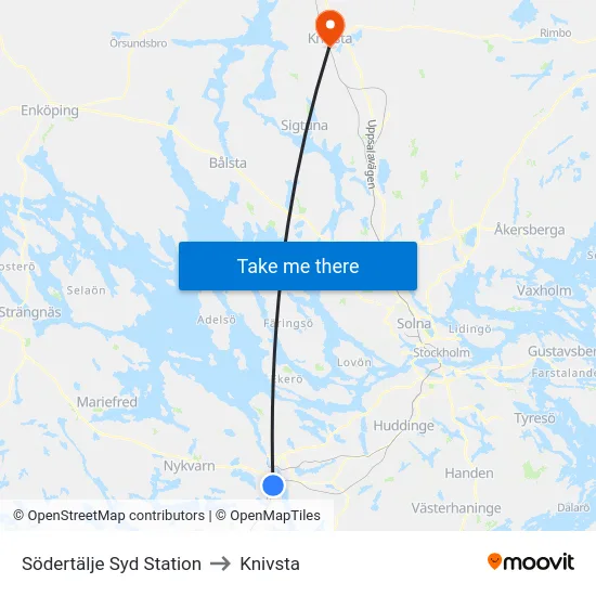 Södertälje Syd Station to Knivsta map