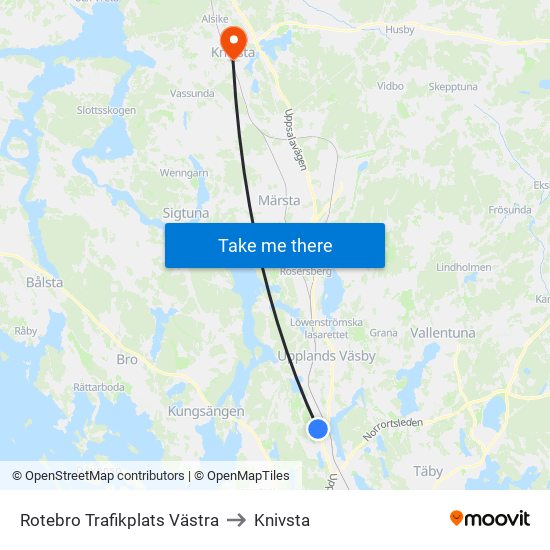 Rotebro Trafikplats Västra to Knivsta map