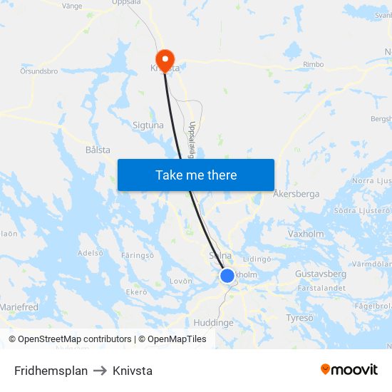 Fridhemsplan to Knivsta map