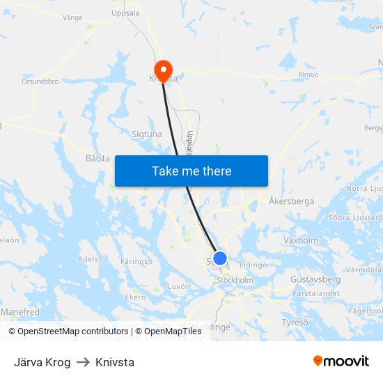 Järva Krog to Knivsta map