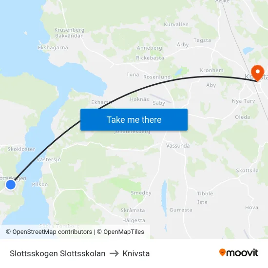 Slottsskogen Slottsskolan to Knivsta map