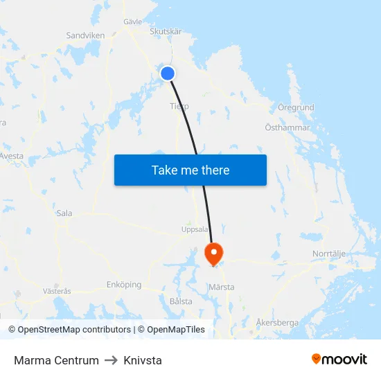 Marma Centrum to Knivsta map