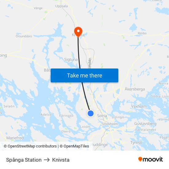 Spånga Station to Knivsta map