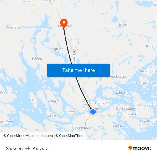 Slussen to Knivsta map