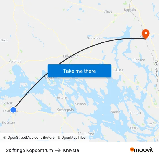 Skiftinge Köpcentrum to Knivsta map