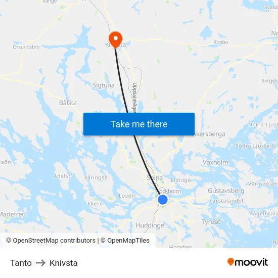 Tanto to Knivsta map