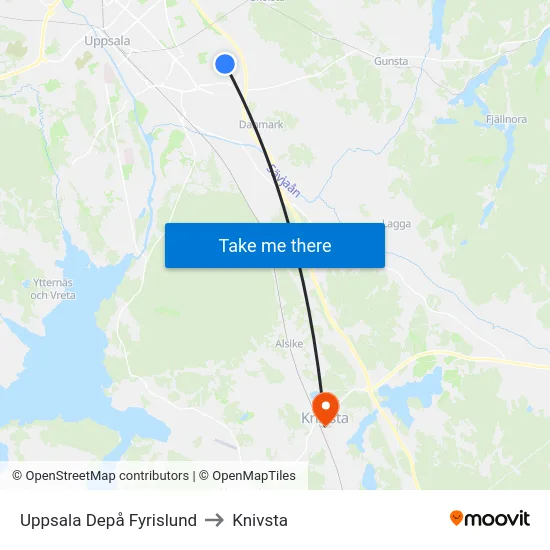 Uppsala Depå Fyrislund to Knivsta map