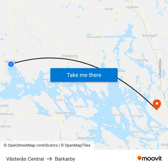 Västerås Central to Barkarby map
