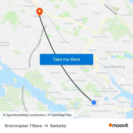 Brommaplan T-Bana to Barkarby map