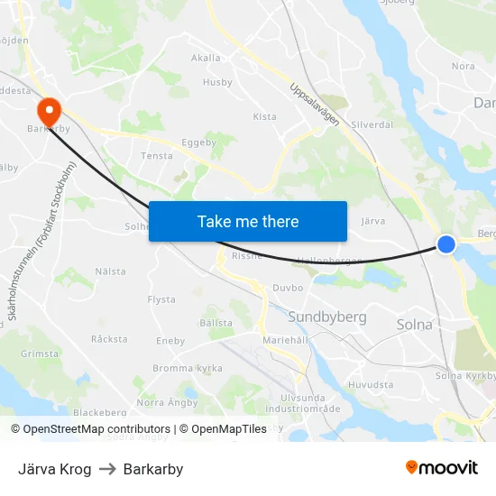 Järva Krog to Barkarby map
