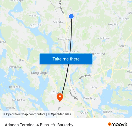 Arlanda Terminal 4 Buss to Barkarby map