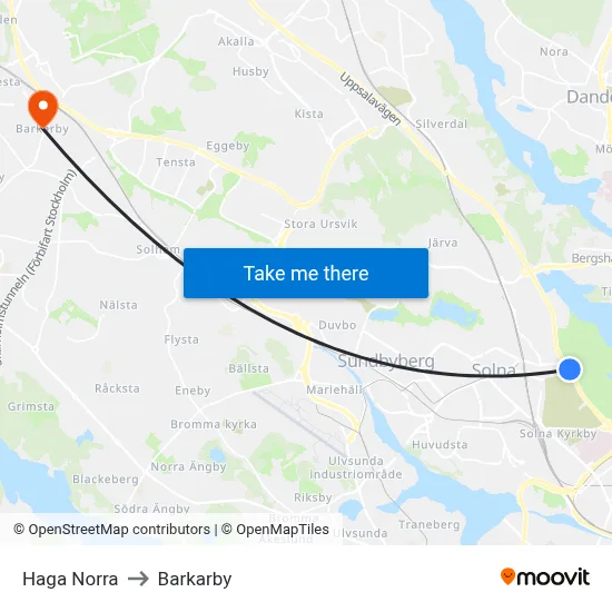 Haga Norra to Barkarby map