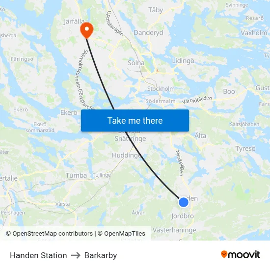 Handen Station to Barkarby map