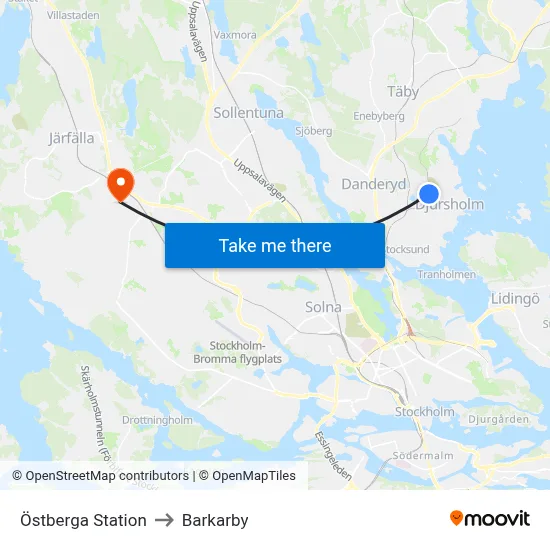 Östberga Station to Barkarby map