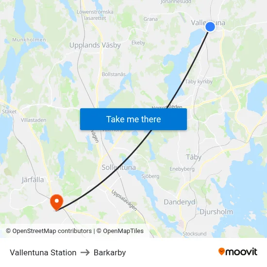 Vallentuna Station to Barkarby map