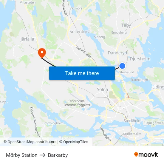 Mörby Station to Barkarby map