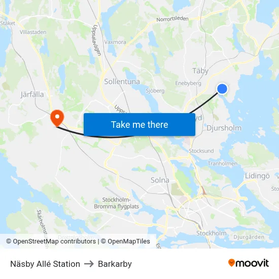 Näsby Allé Station to Barkarby map