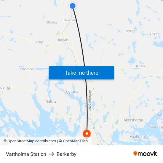 Vattholma Station to Barkarby map