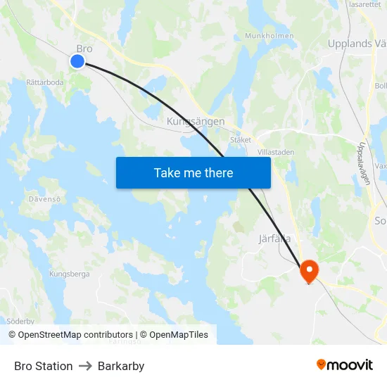 Bro Station to Barkarby map