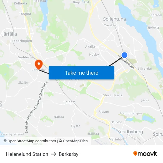 Helenelund Station to Barkarby map