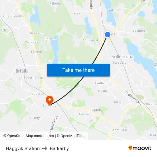 Häggvik Station to Barkarby map