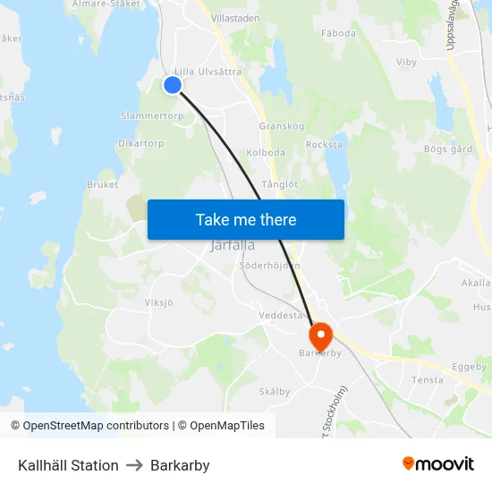 Kallhäll Station to Barkarby map