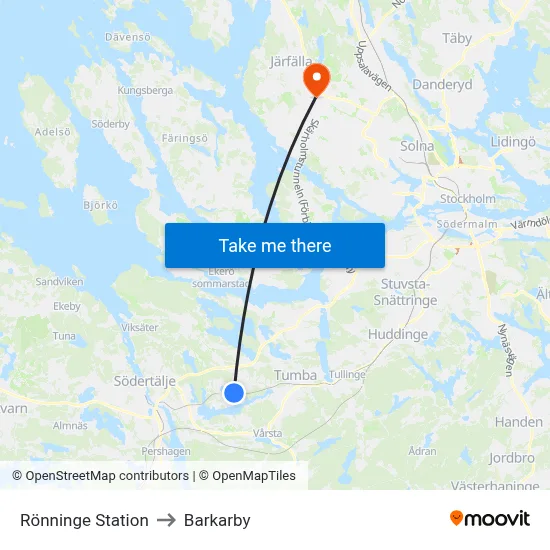 Rönninge Station to Barkarby map