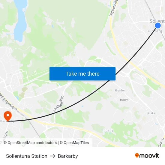 Sollentuna Station to Barkarby map