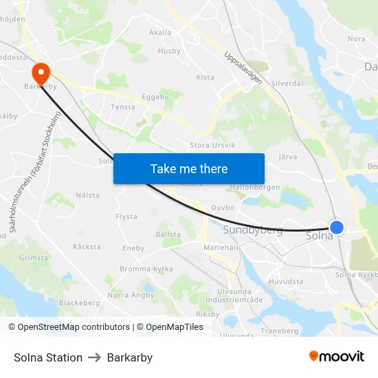 Solna Station to Barkarby map