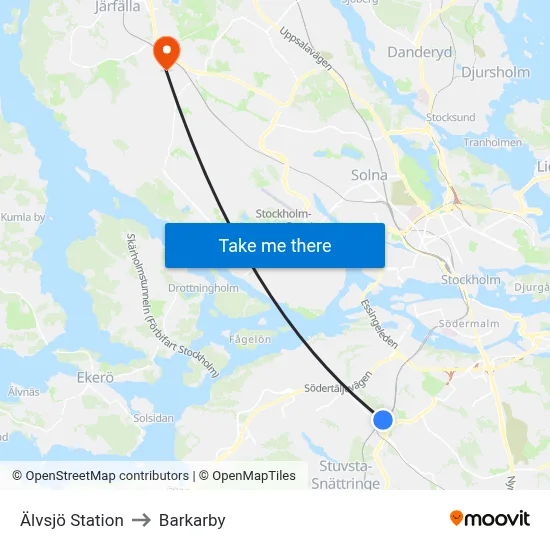 Älvsjö Station to Barkarby map