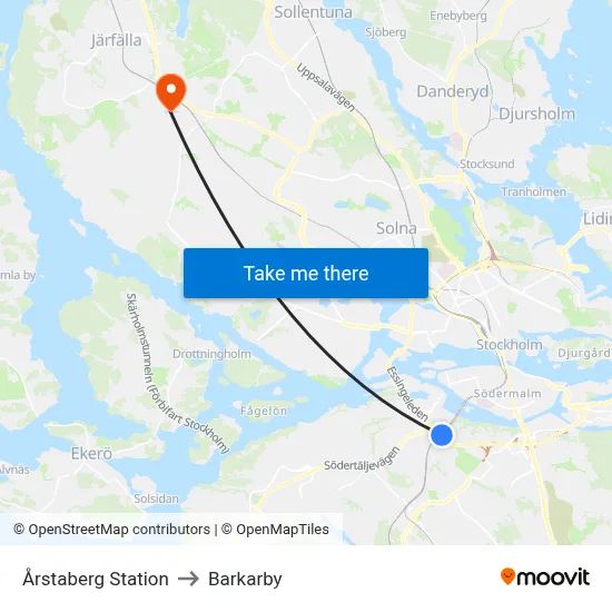 Årstaberg Station to Barkarby map