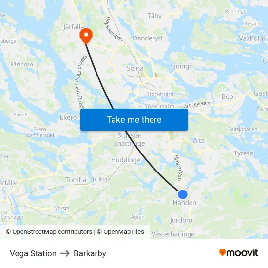 Vega Station to Barkarby map
