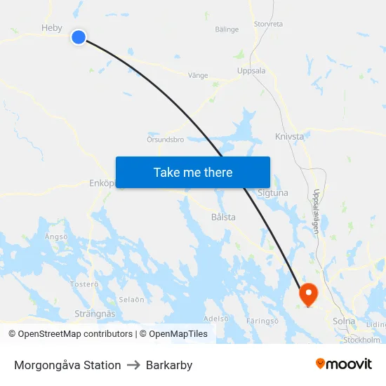 Morgongåva Station to Barkarby map