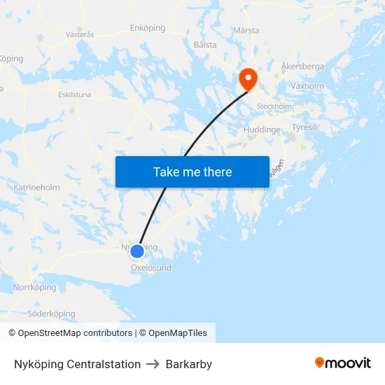 Nyköping Centralstation to Barkarby map