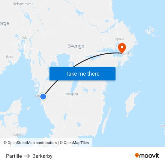 Partille to Barkarby map
