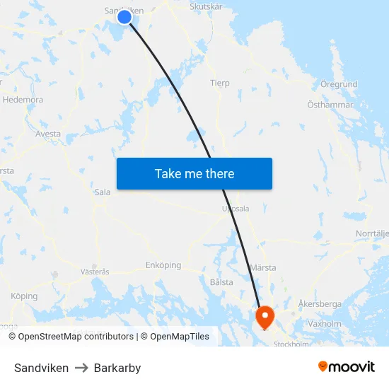 Sandviken to Barkarby map
