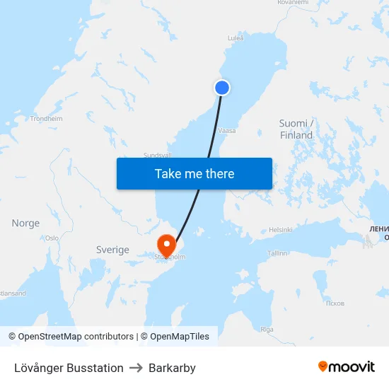 Lövånger Busstation to Barkarby map