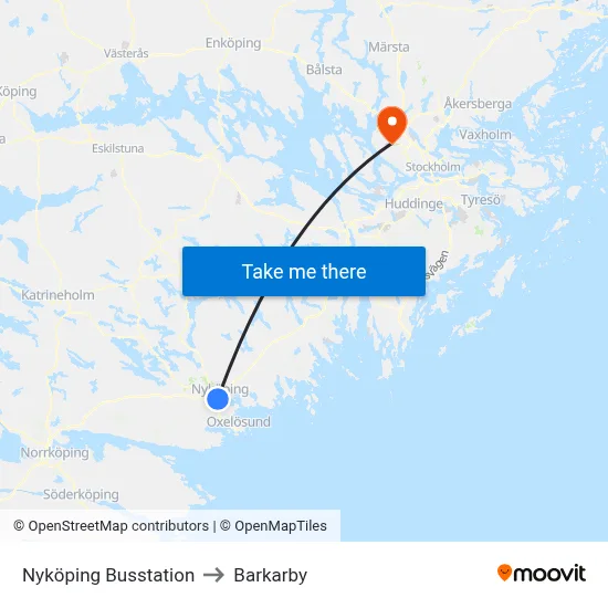 Nyköping Busstation to Barkarby map