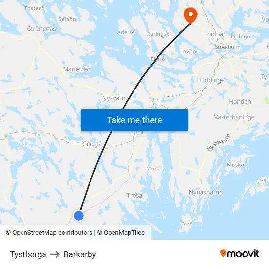 Tystberga to Barkarby map